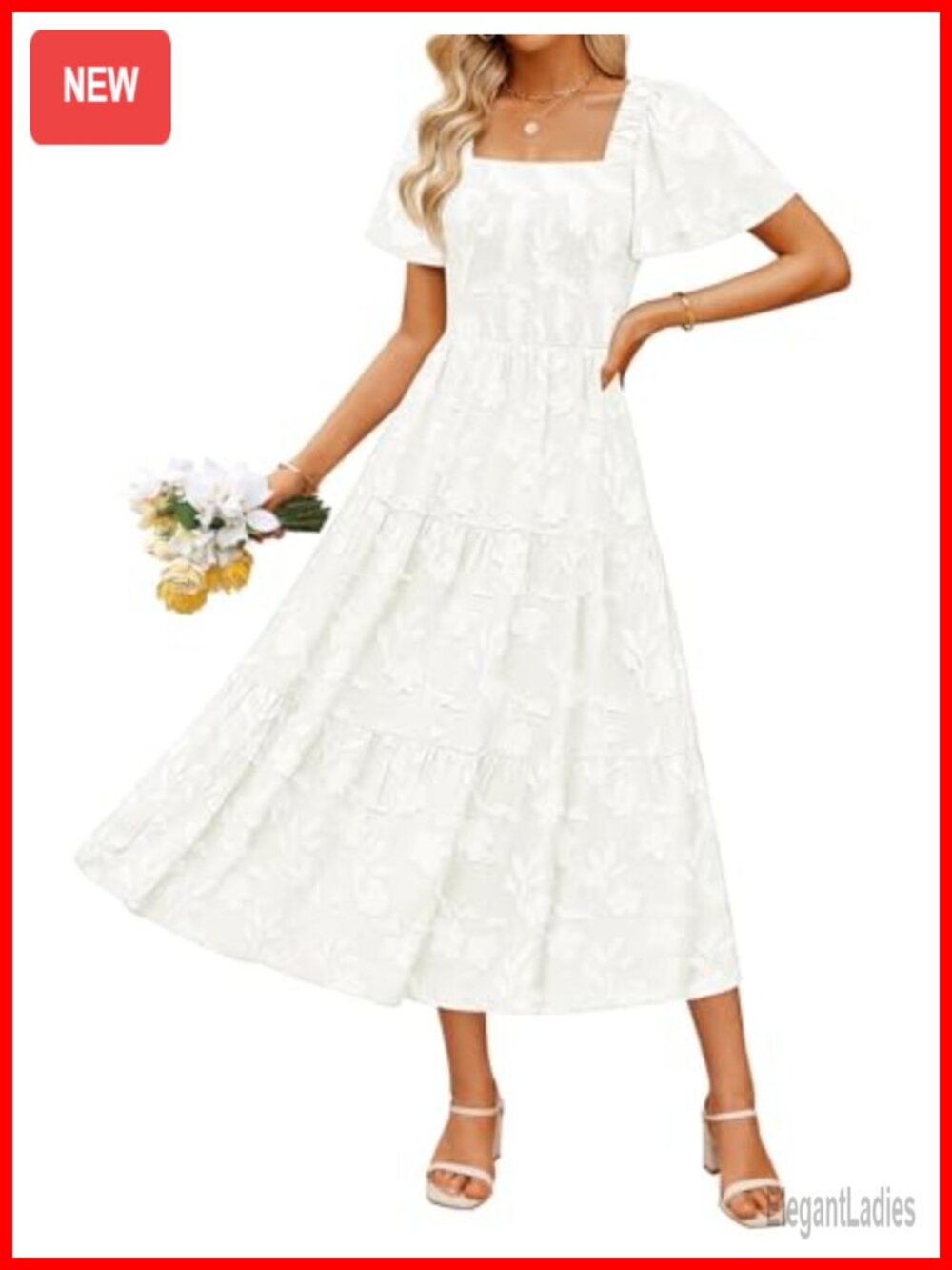 Womens Boho Floral Square Neck Midi Dress Short Sleeve Backless Summer